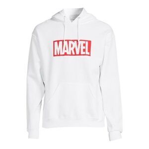 Marvel White Graphic Print Fleece Pullover Hoodie Size M NWT